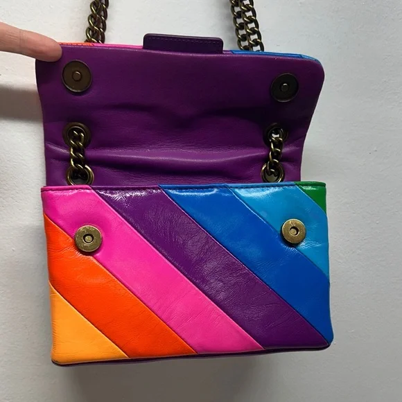 Kurt Geiger Mini Kensington Bag Purse Rainbow Striped Colorful Leather Crossbody - Picture 8 of 14